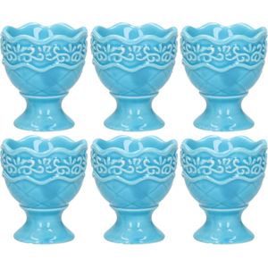 Excellent Houseware Eierdop - 6x - porselein - pastel blauw - 5,5 x 6,5 cm