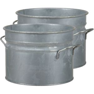 Othmar Decorations Bloempot/Plantenpot - 2x Stuks - 2,5 Liter - D16 X H13 cm - Zink