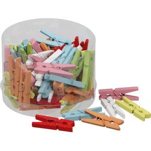 Mini fotoknijpertjes/kaartknijpertjes hout - gekleurd - 144x stuks - 3 cm - Hobbybasisvoorwerp