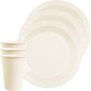 Feest/verjaardag servies set 10x gebaksbordjes en bekertjes - wit - karton - Feestbordjes