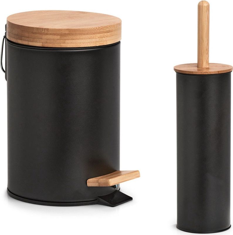 Zeller Badkamer/toilet set - WC-borstel en pedaalemmer- zwart
