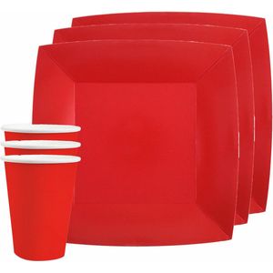 Santex 20x taart/gebak bordjes en bekertjes - rood