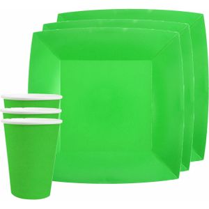 Feest/verjaardag servies set 20x gebaksbordjes en bekertjes - fel groen - karton