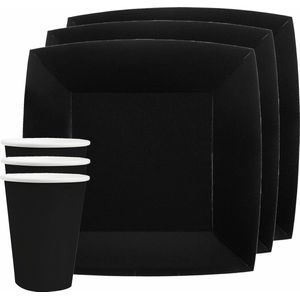Santex Feest/Verjaardag Servies set - 20x Bordjes en Bekertjes - Zwart - Karton