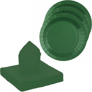 Santex feest/verjaardag servies set - 10x gebaksbordjes/25x servetten - donkergroen - karton