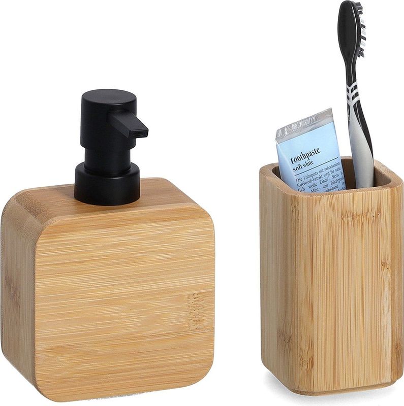 Zeller badkamer accessoires set 2-delig - bamboe hout - luxe kwaliteit