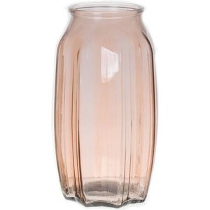 Bellatio Design Bloemenvaas - taupe/bruin - transparant glas - D12 x H22 cm - vaas