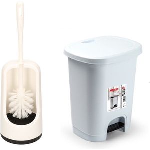 Plasticforte Badkamer/toilet accessoires - WC-borstel en pedaalemmer 8L - wit - kunststof