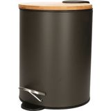 Zeller Badkamer/toilet accessoires set - WC-borstel/pedaalemmer- zwart - metaal/bamboe