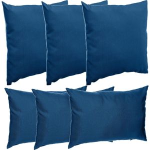 Bank/sier/tuin kussens voor binnen/buiten set 6x stuks blauw 40 x 40 cm en 30 x 50 cm - Sierkussens