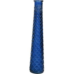 Decoris Vaas/bloemenvaas van gerecycled glas - D7 x H32 cm - transparant kobalt blauw