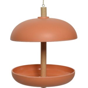 Decoris Vogel Voedersilo Hangend - Bamboe Hout - Zalmroze - 21 X 25 cm