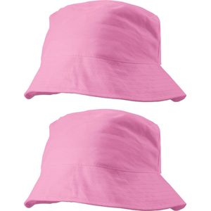 Trendoz Vissershoedjes/zonnehoedjes - 2x stuks - roze - volwassenen - katoen