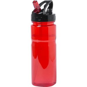 Waterfles/drinkfles/sportfles/bidon - rood transparant - kunststof - 650 ml - met drinktuit