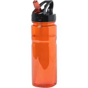 Waterfles/drinkfles/sportfles/bidon - oranje transparant - kunststof - 650 ml - met drinktuit