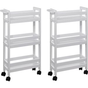 Set van 2x keukentrolley 3-laags - wit - D15 x B40 x H75 cm - Opberg trolley