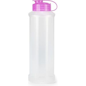 PlasticForte Drinkfles/waterfles/bidon - 1600 ml - transparant/roze - kunststof