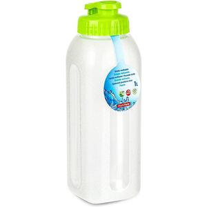 Plasticforte Drinkfles/waterfles/bidon - 1000 ml - transparant/groen - kunststof