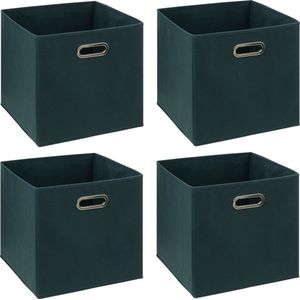 5Five Opbergmand - 4x - 29 liter - smaragdgroen - linnen - 31 x 31 x 31 cm