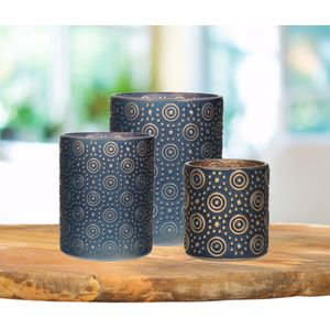 Countryfield Theelichthouders set - 3x - nachtblauw/goud - glas - luxe kaarsenhouders