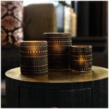 Countryfield Theelichthouders set - 2x - zwart/goud - glas - luxe kaarsenhouders