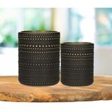 Countryfield Theelichthouders set - 2x - zwart/goud - glas - luxe kaarsenhouders