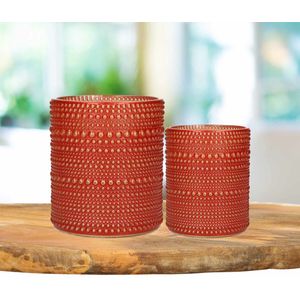 Countryfield Theelichthouders set - 2x - rood/goud - glas - luxe kaarsenhouders