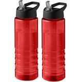 Sport bidon Hi-eco gerecycled kunststof - 2x - drinkfles/waterfles - rood/zwart - 750 ml