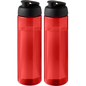 Sport bidon Hi-eco gerecycled kunststof - 2x - drinkfles/waterfles - rood/zwart - 850 ml