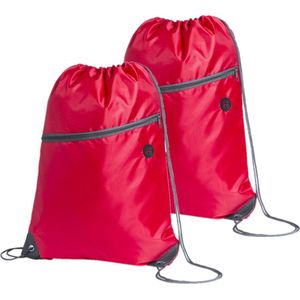 Stuks sport gymtas/rugtas - 2x - rood - 34 x 44 cm - polyester - met rijgkoord en voorvakje