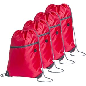 Sport gymtas/rugtas/draagtas - 4x - rood met rijgkoord 34 x 44 cm van polyester