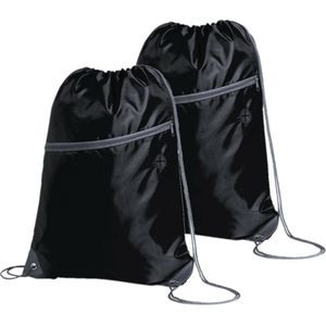 Sport gymtas/rugtas/draagtas - 2x - zwart met rijgkoord 34 x 44 cm van polyester