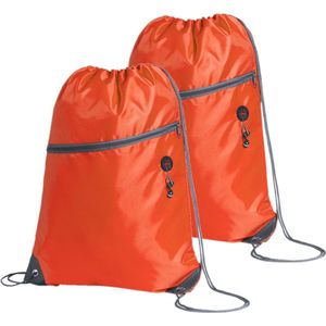 Sport gymtas/rugtas - 2x - oranje - 34 x 44 cm - polyester - met rijgkoord en voorvakje