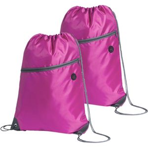 Sport gymtas/rugtas - 2x - roze - 34 x 44 cm - polyester - met rijgkoord en voorvakje