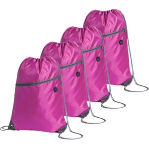 Sport gymtas/rugtas - 4x - roze - 34 x 44 cm - polyester - met rijgkoord en voorvakje