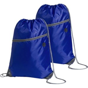 Sport gymtas/rugtas/draagtas - 2x - blauw met rijgkoord 34 x 44 cm van polyester - Gymtasje - zwemtasje