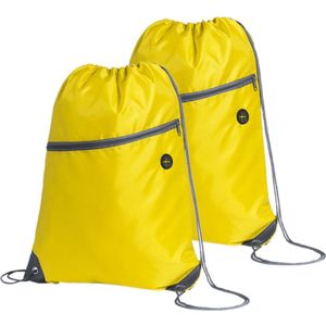 Sport gymtas/rugtas - 2x - geel - 34 x 44 cm - polyester - met rijgkoord en voorvakje