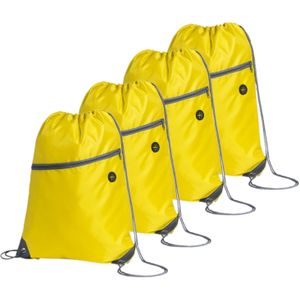 Sport gymtas/rugtas/draagtas - 4x - geel met rijgkoord 34 x 44 cm van polyester - Gymtasje - zwemtasje
