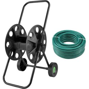 Slanggeleiding soepel | Premium tuinslang & kabelgeleiding met grondankers van metaal en katrol | opbergsysteem voor tuinslang | grijs-groen | afmetingen 1 stuk: 24x9 cm | inhoud: 4 stuks