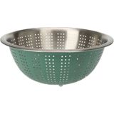 Excellent Houseware RVS keuken vergiet/zeef - afgieten etenswaren - groen - 27 x 12.5 cm