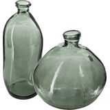 Atmosphera bloemenvazen set - 2x - Organische fles vorm - groen transparant glas