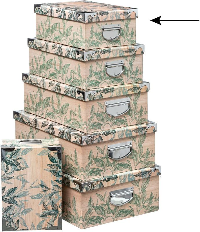 5Five Opbergdoos/box - Green leafs print op hout - L32 x B21.5 x H12 cm - Stevig karton - Leafsbox