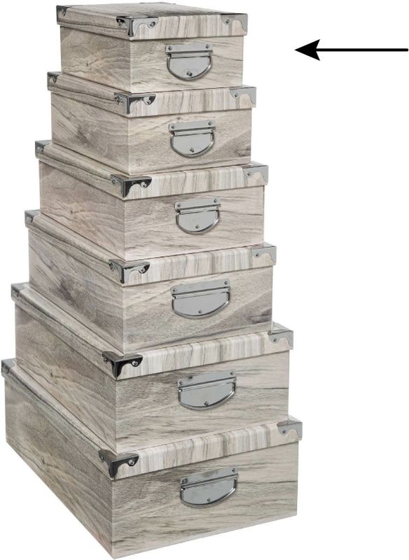 5Five Opbergdoos/box - Houtprint licht - L28 x B19.5 x H11 cm - Stevig karton - Treebox