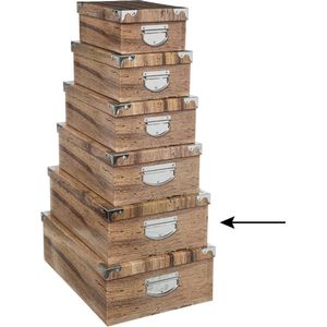 5Five Opbergdoos/box - Houtprint donker - L44 x B31 x H15 cm - Stevig karton - Treebox