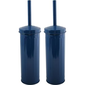MSV Industrial Toilet/wc-borstel houder - 2x - metaal - marine blauw - 38cm