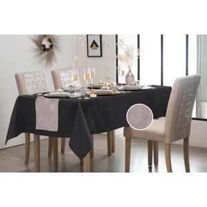 Feest tafelkleed met glitter tafelloper - op rol - zwart/rose goud - 10 meter