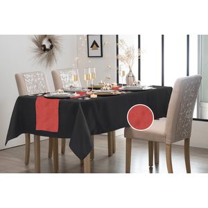 Feest tafelkleed met glitter loper op rol - zwart/rood - 10 meter