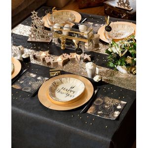 Feest Tafelkleed met Metallic Tafelloper Op Rol - Zwart/Koper - 10 Meter