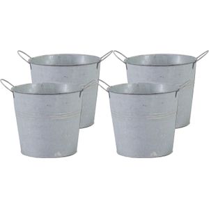 Emmer/plantenpot/bloempot - 4x - zink - whitewash - D16 x H14 cm - Emmers