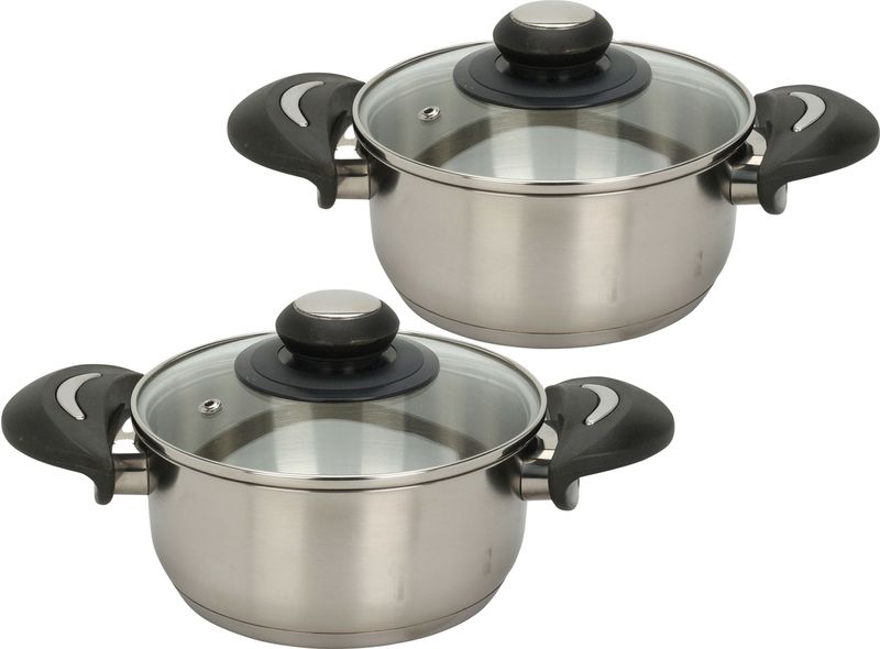 Excellent Houseware Kookpannen set - 2x - glazen deksel - RVS - 1.8 en 2.7 liter